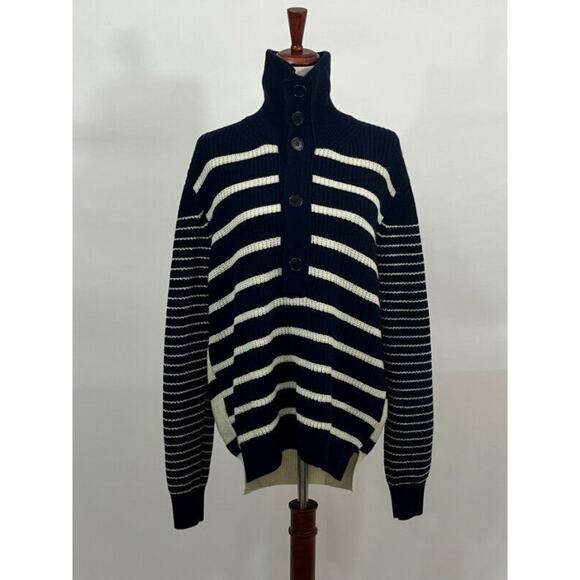 EOLAS Sz M Medium Navy Stripe Cashmere Wool Sweater Parker - Picture 1 of 10